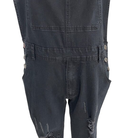 Black Distressed Denim Overalls Womens XL Grunge Y2K Streetwear Casual Retro - Picture 5 of 12